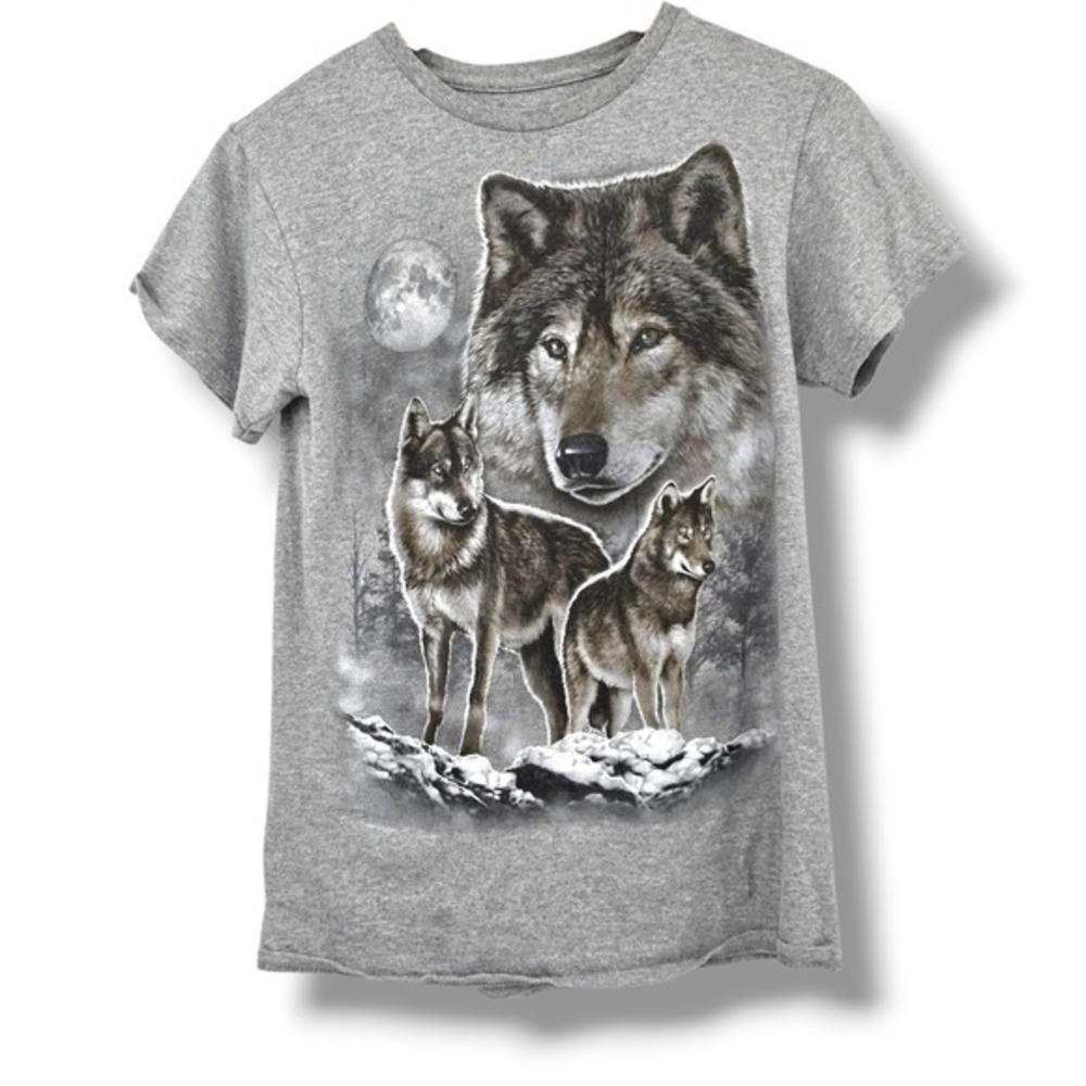 DOM Men's‎ Gray Wolf Pack Graphic T Shirt Short Sleeve Casual Top Size Small